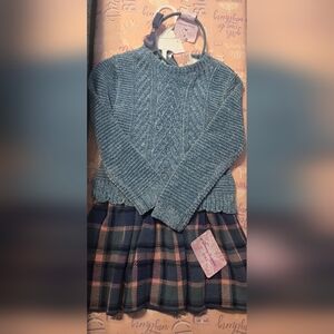 Tommy Bahama Blue Cable Knit Sweater with Plaid Skirt